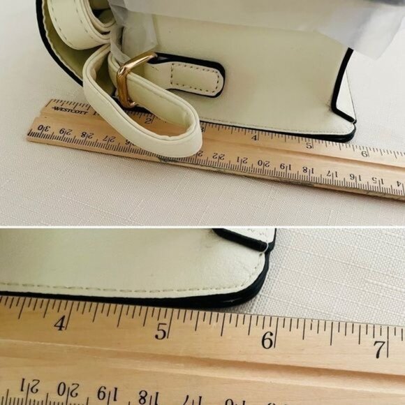 Muse Royale Small Faux Leather Satchel Bag in Ivory White with Crossbody Strap - Picture 7 of 9